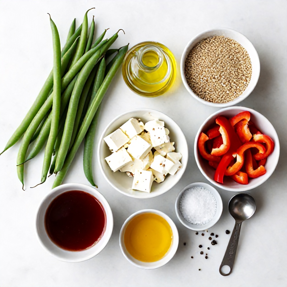 Raw ingredients for Green Bean Quinoa Salad