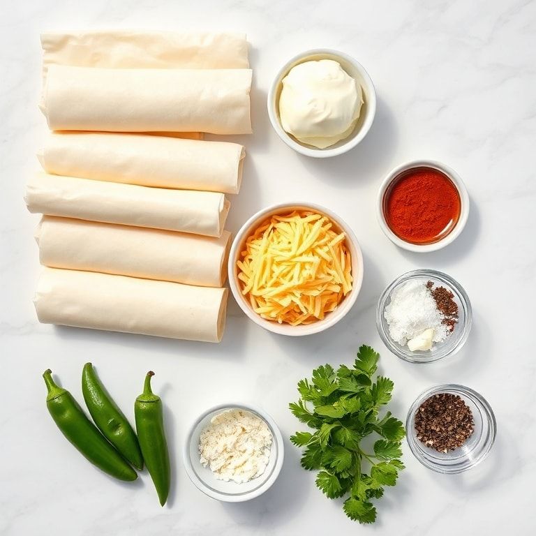 Fresh ingredients for crispy jalapeno popper egg rolls