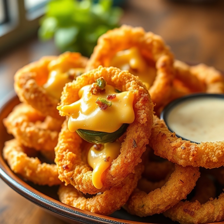 Crispy Jalapeño Popper Stuffed Onion Rings
