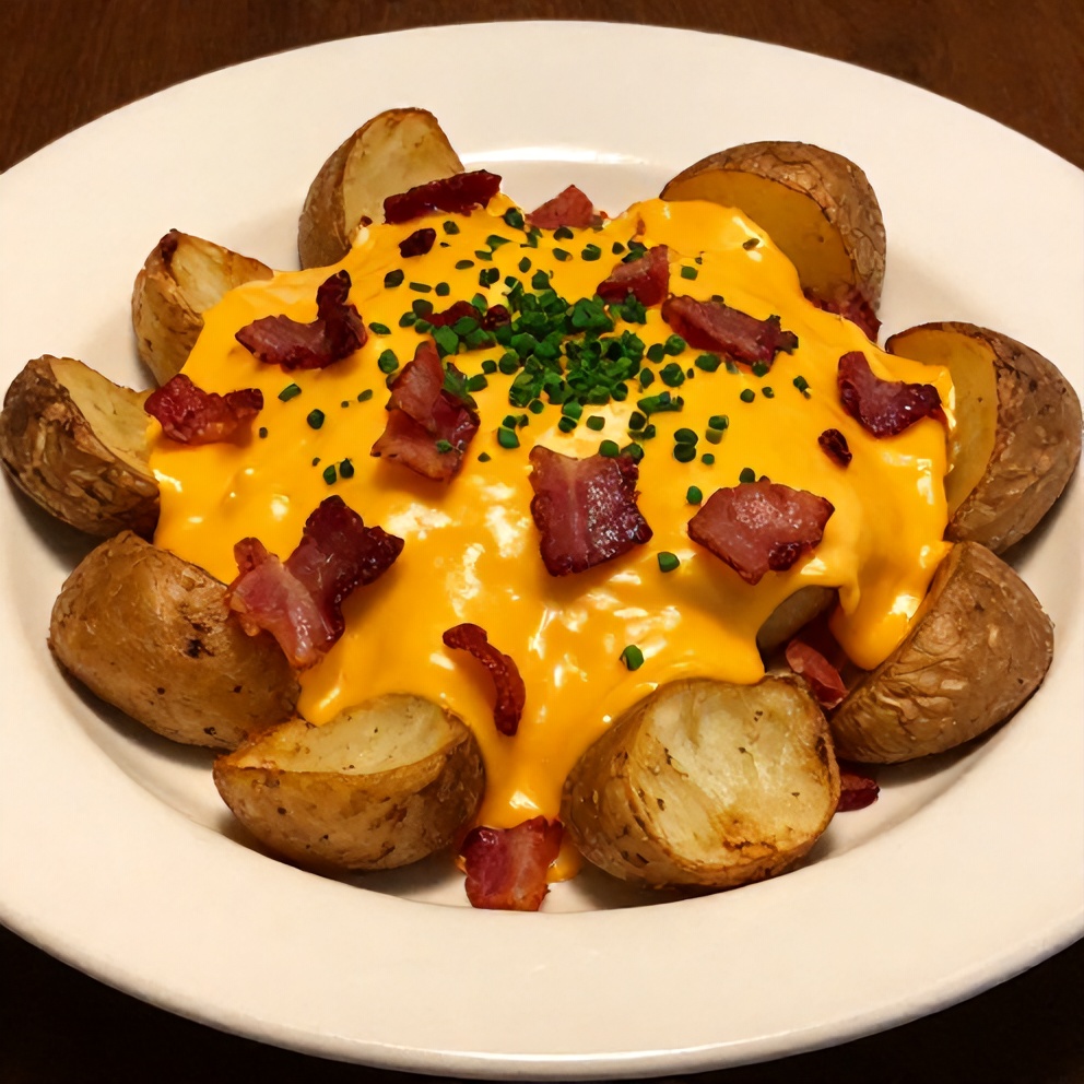 Plated Crispy Loaded Baked Potatoes