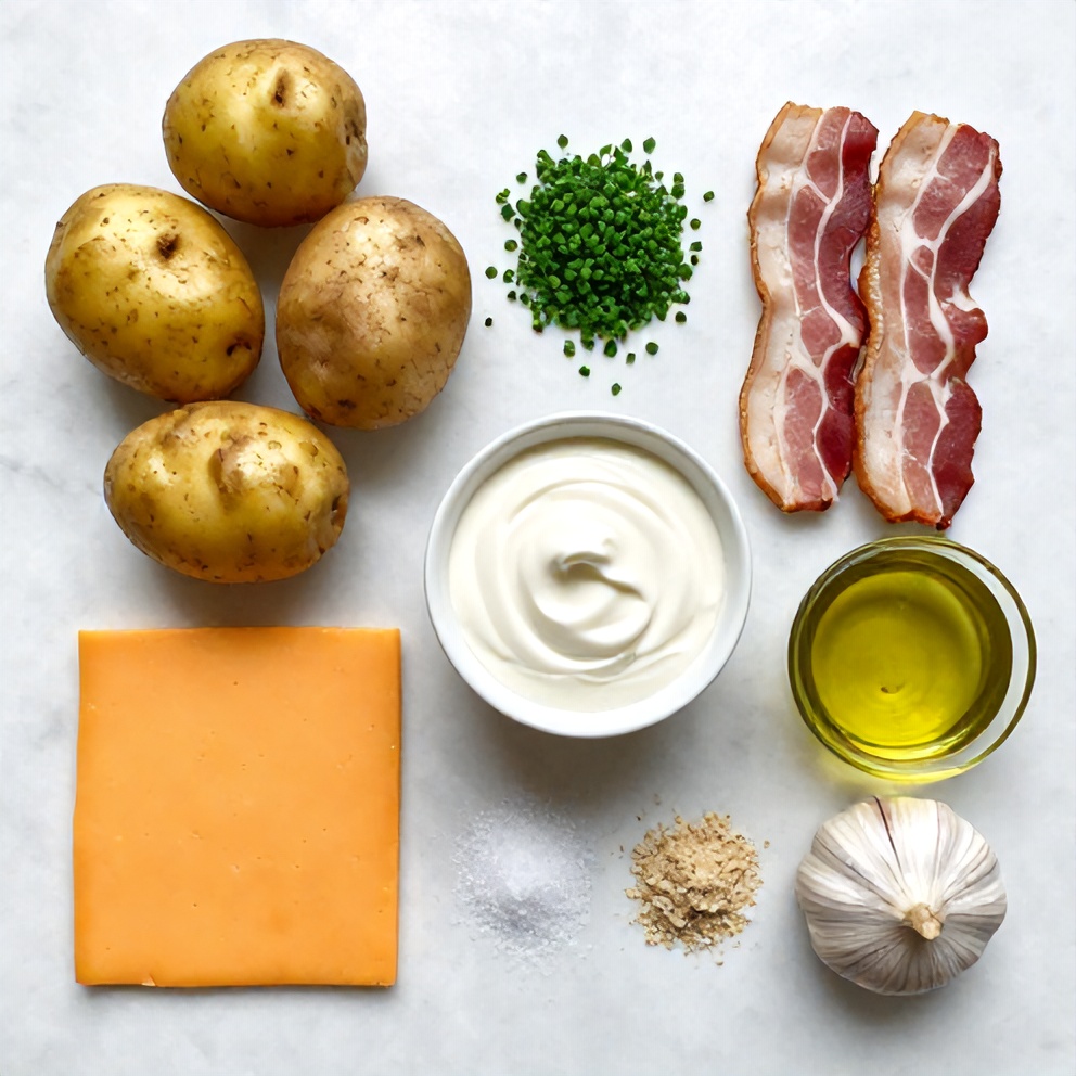 Raw Ingredients for Crispy Loaded Baked Potatoes