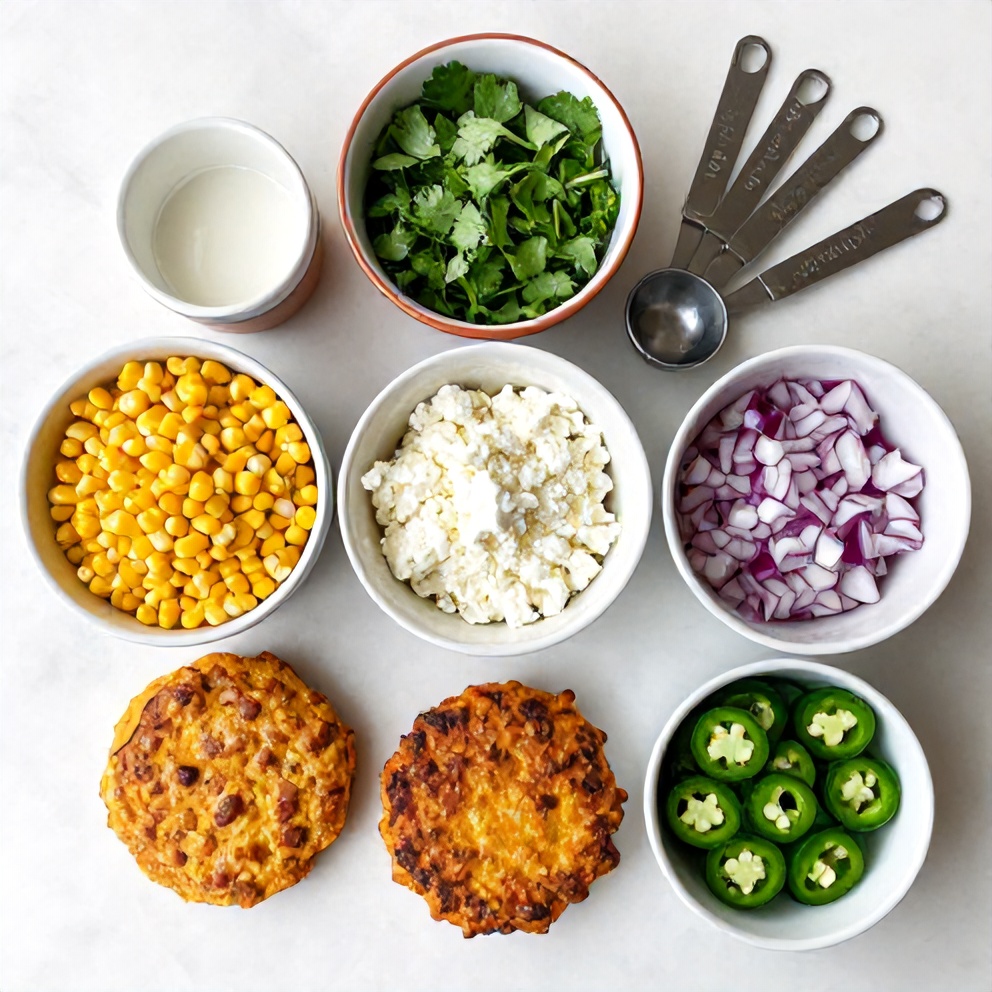 Raw ingredients for Mexican street corn fritters