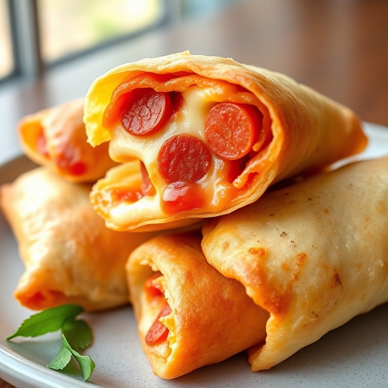 Crispy Pepperoni Pizza Egg Rolls