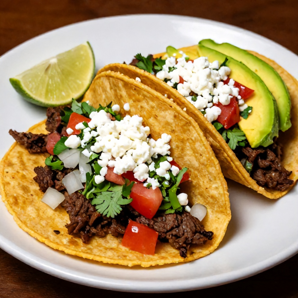 Plated Pot Birria Tacos with avocado and cilantro