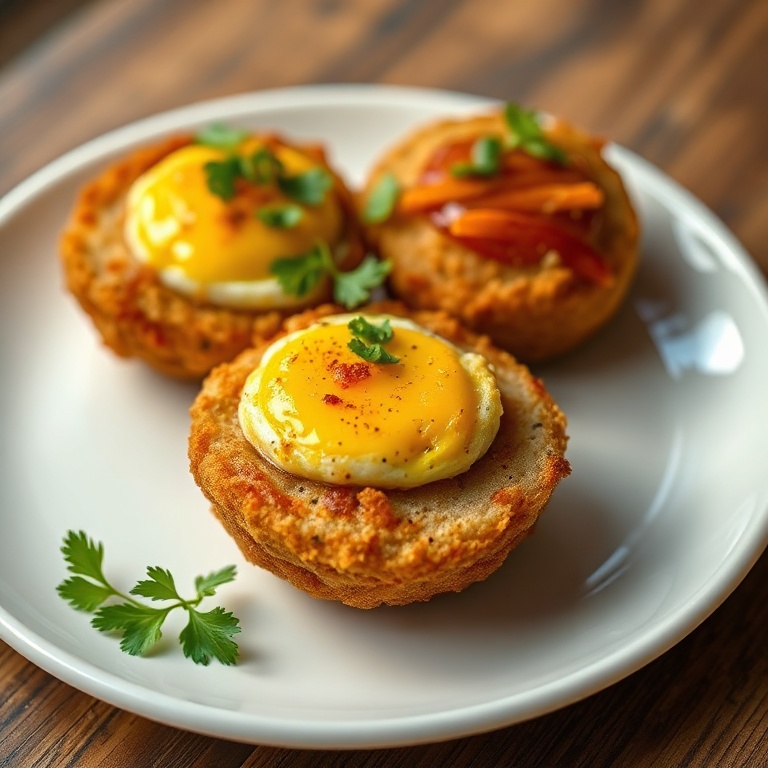 Crispy Scotch Eggs with a fresh herb garnish. Perfectly plated for a meal.