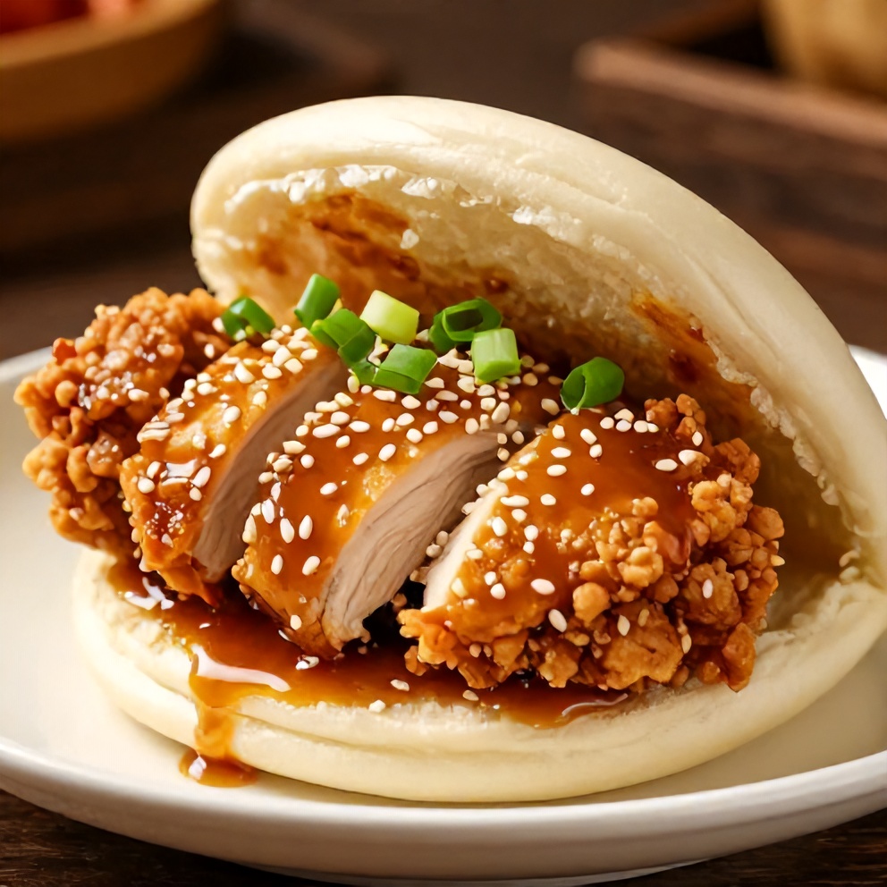 Crispy Sticky Chicken Bao Buns on a plate
