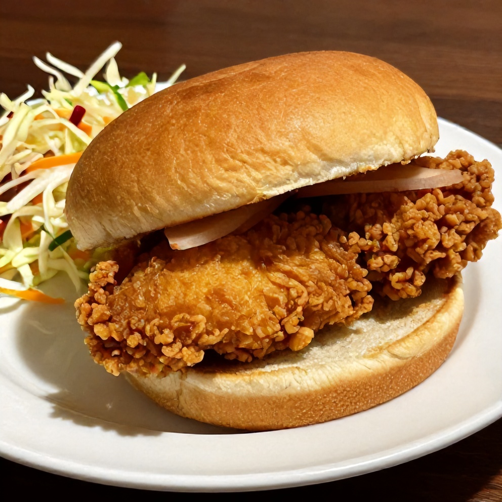 Thai Fried Chicken Sandwich on a plate with slaw