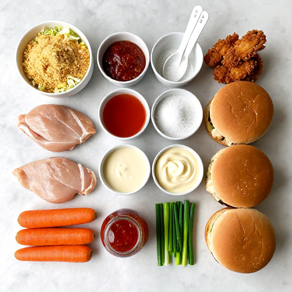 Raw ingredients for Thai Fried Chicken Sandwich laid out