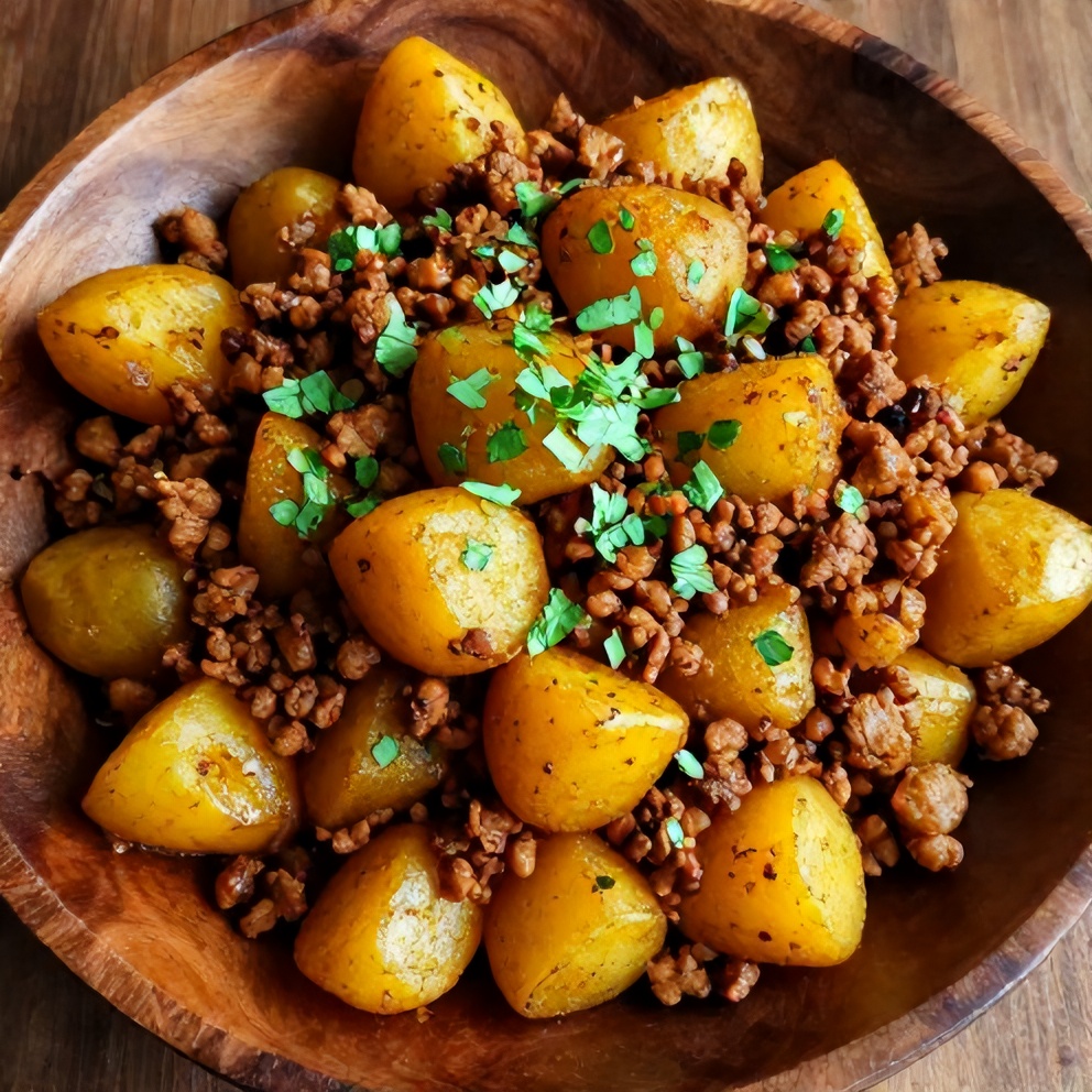 Plated Aloo Keema with Fresh Cilantro