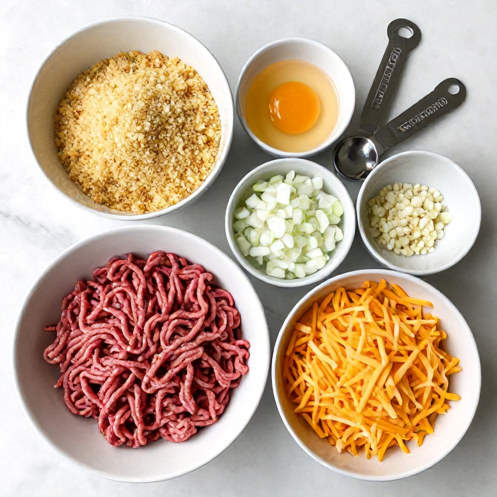 Raw ingredients for Amish hamburger steak bake