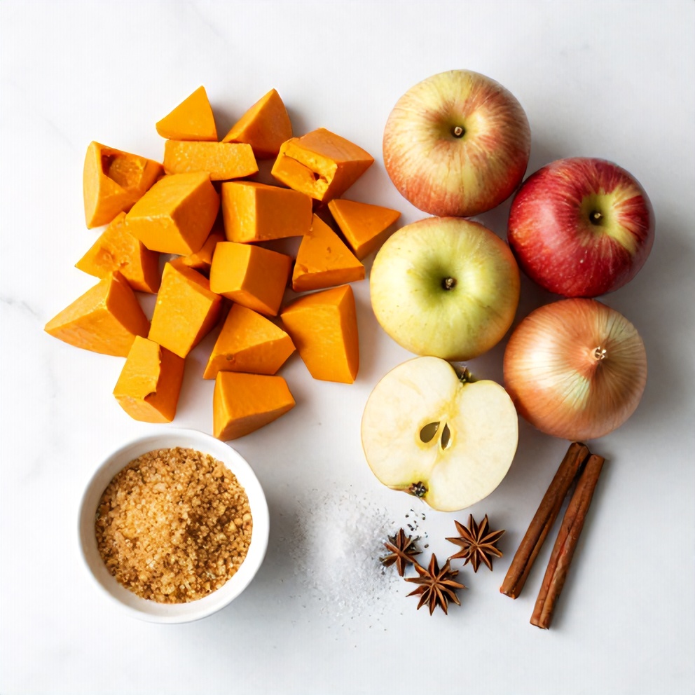Raw ingredients for Apple Butternut Squash Casserole