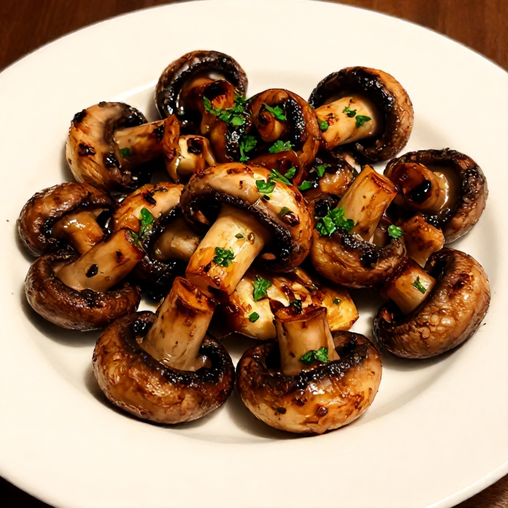 Plated Balsamic Roasted Garlic Mushrooms