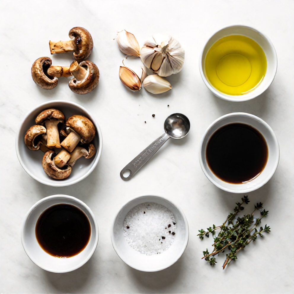 Raw Ingredients for Balsamic Roasted Garlic Mushrooms