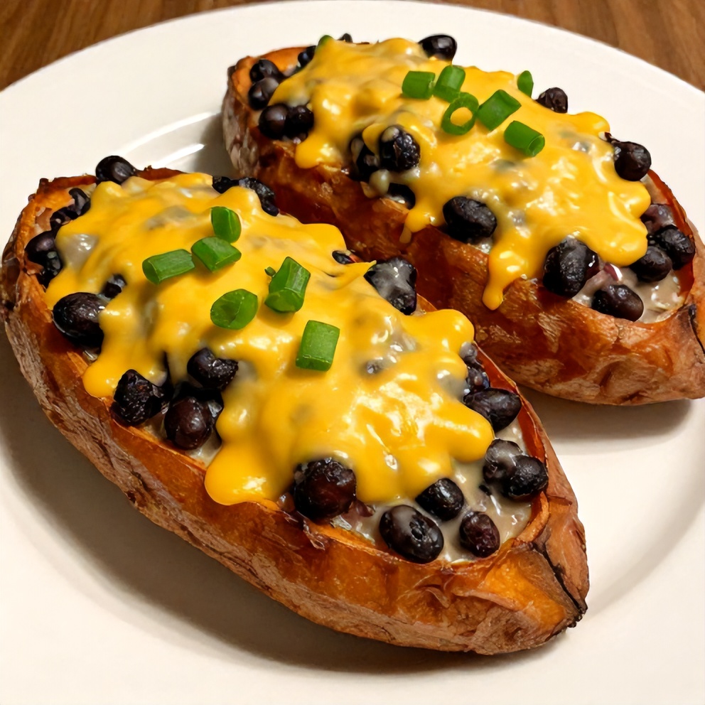 Plated Easy Black Bean Stuffed Sweet Potatoes