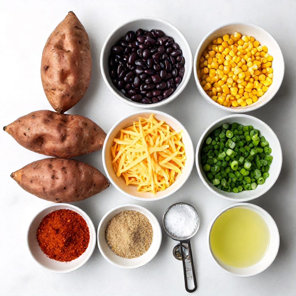 Raw ingredients for Easy Black Bean Stuffed Sweet Potatoes
