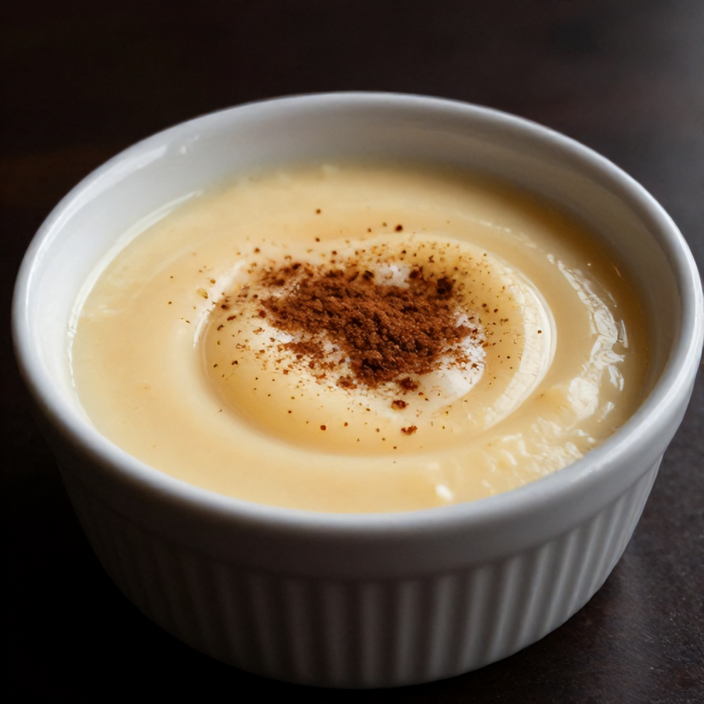 Served Brazilian Coconut Pudding with a sprinkle of cinnamon