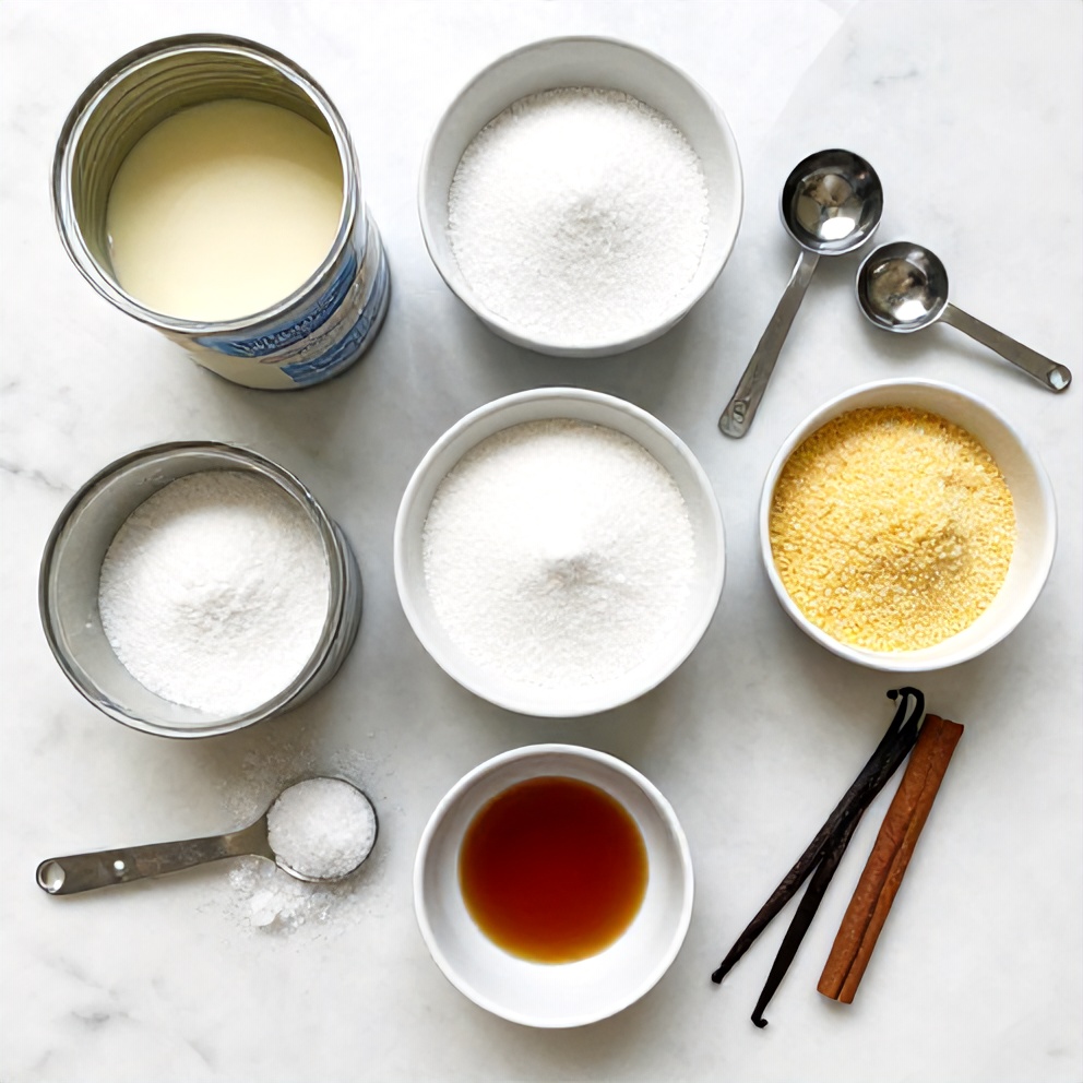 Ingredients for Brazilian Coconut Pudding laid out
