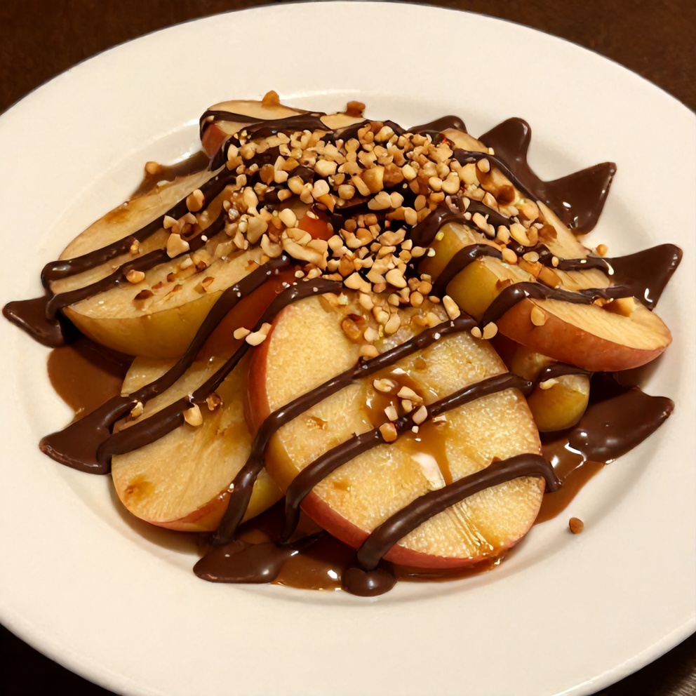 Plated Caramel Apple Slices with Chocolate Drizzle
