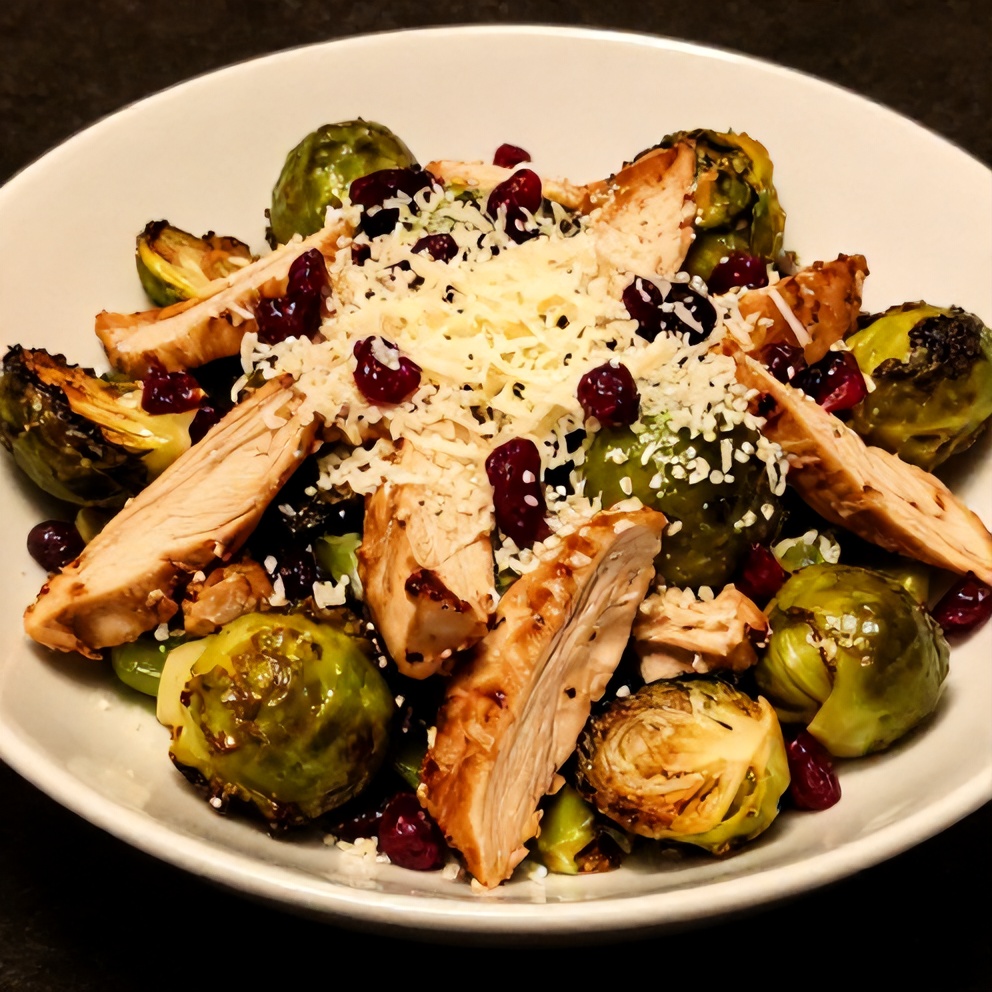 Chicken Brussels Sprout Salad with Cranberries and Parmesan
