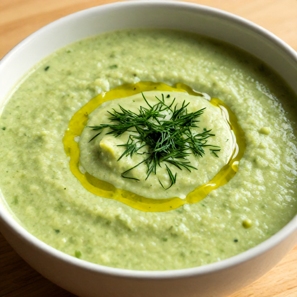 Easy Chilled Cucumber Avocado Soup with Fresh Dill