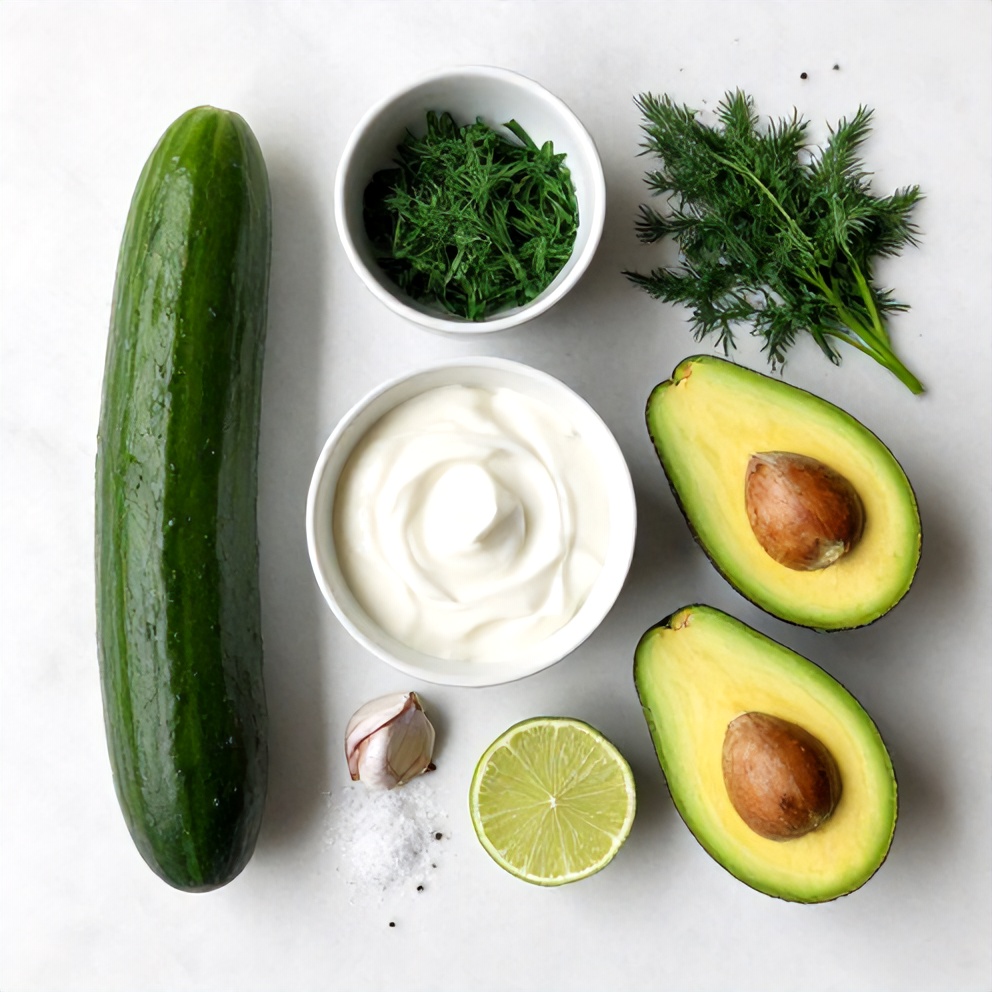 Ingredients for Easy Chilled Cucumber Avocado Soup