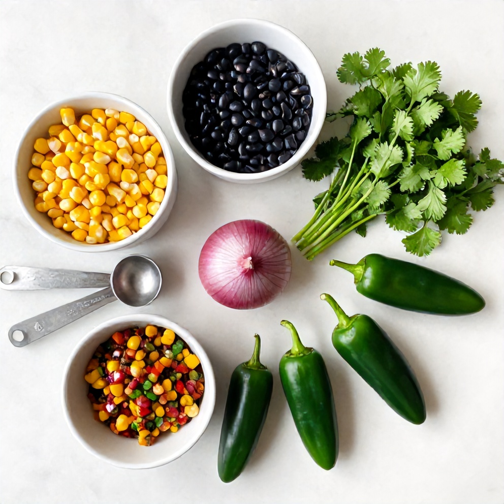 Raw ingredients for Easy Chipotle Corn Salsa