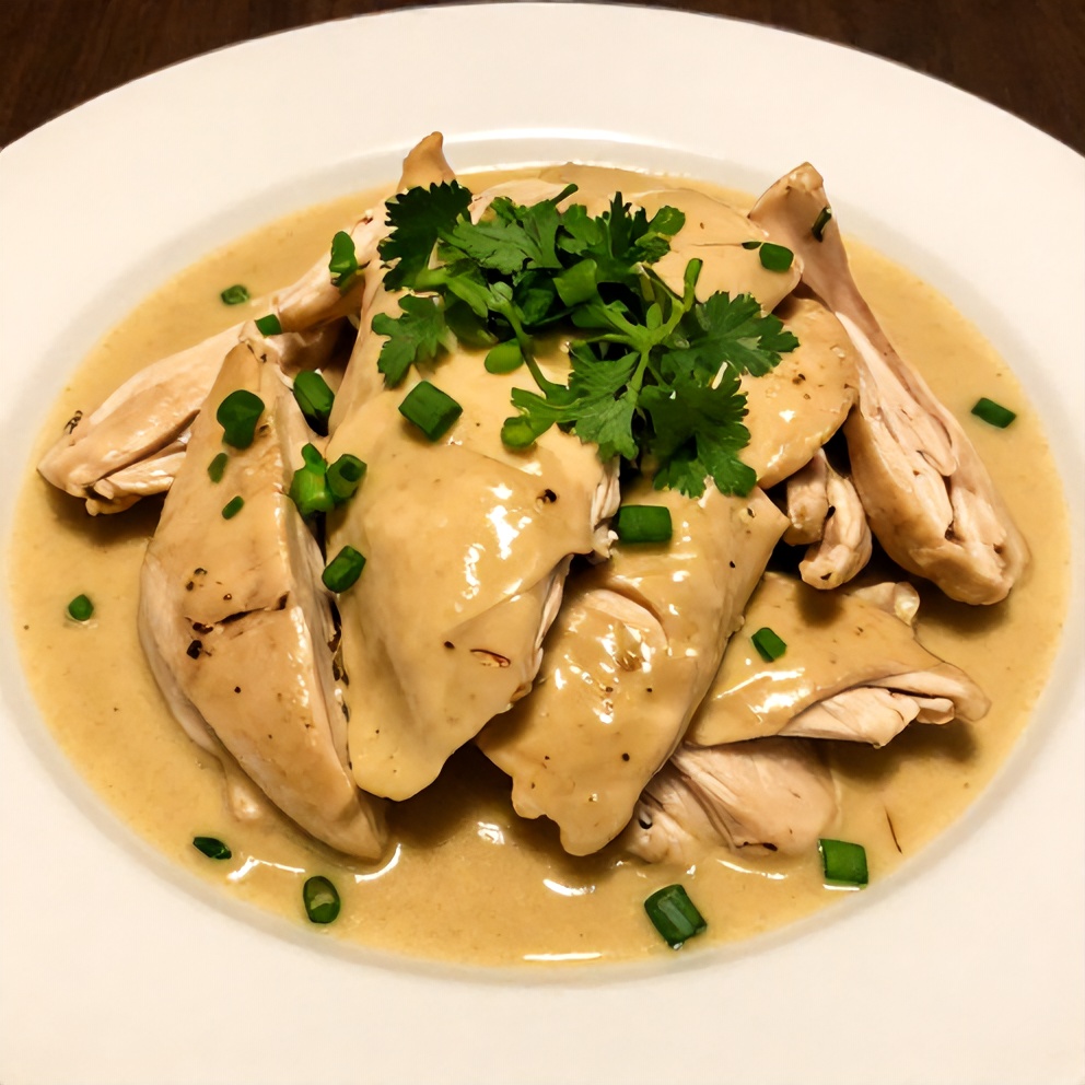 Plated Easy Coconut Chicken with garnish
