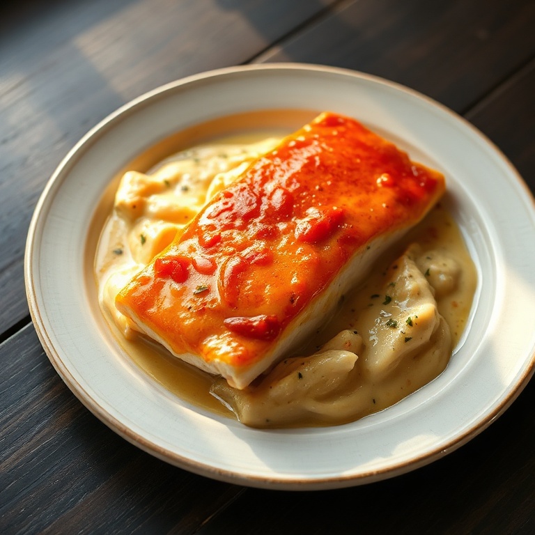 easy cod in creamy roasted red pepper sauce