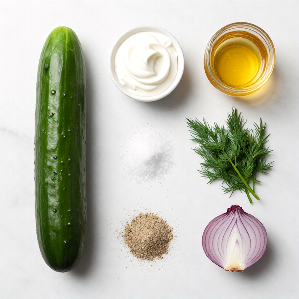 Raw ingredients for creamy cucumber salad