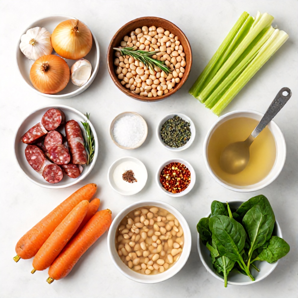 Raw ingredients for Tuscan White Bean Soup
