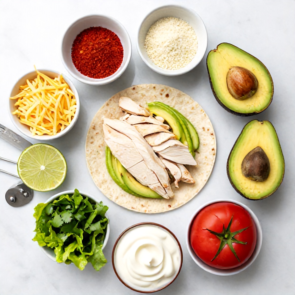 Raw ingredients for Chicken Avocado Wrap