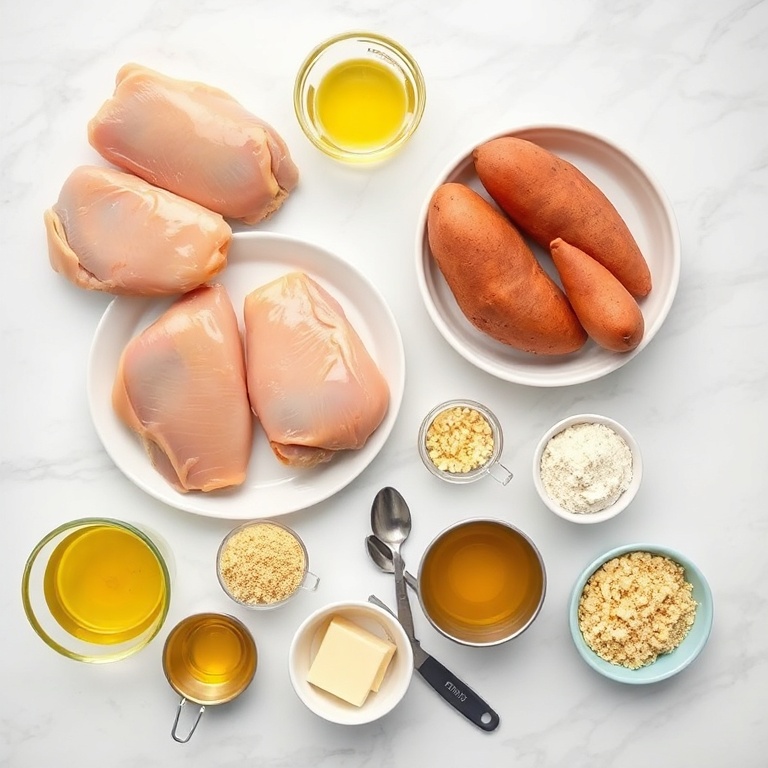 Raw ingredients for easy crispy chicken bowl