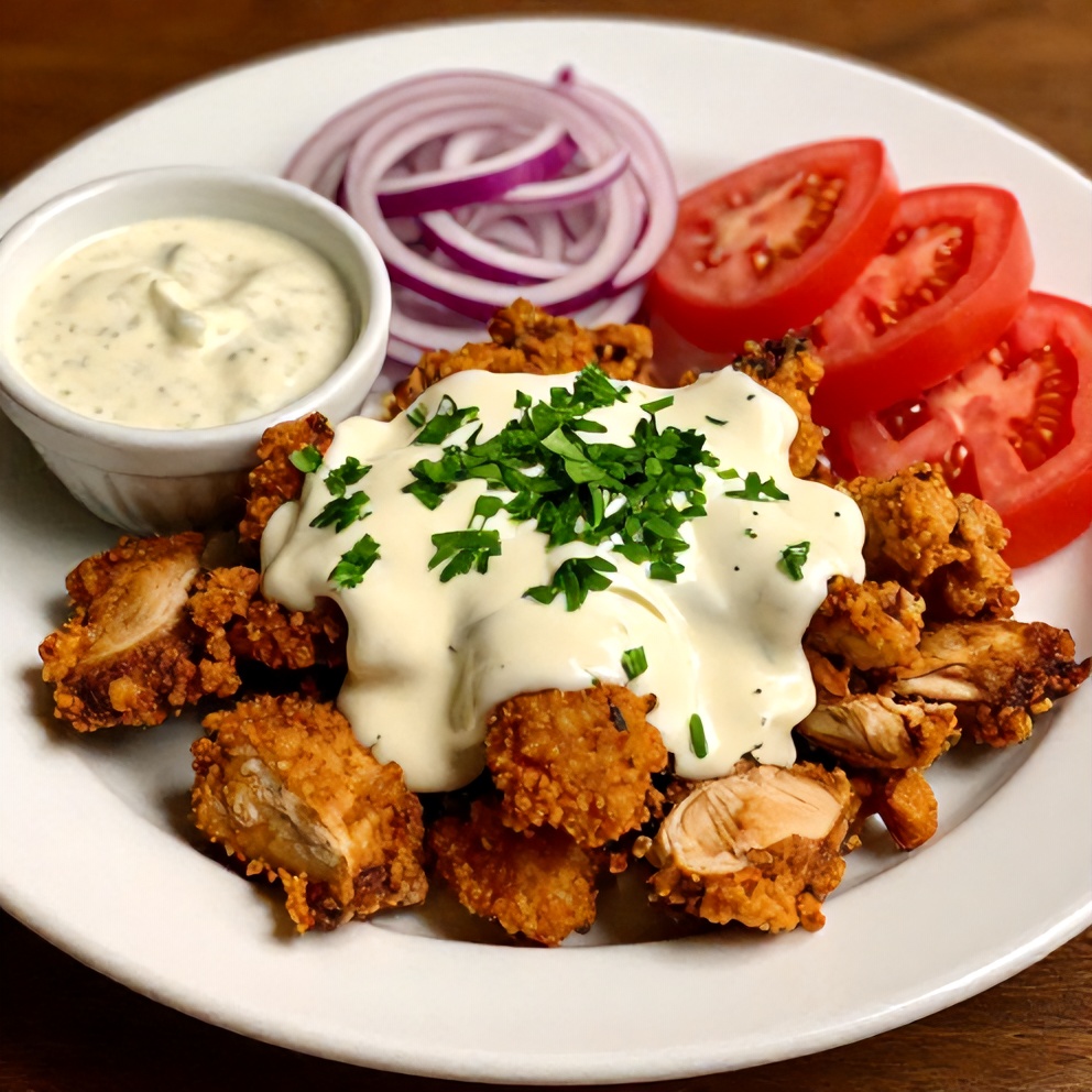 Plated Chicken Shawarma with Garlic Sauce