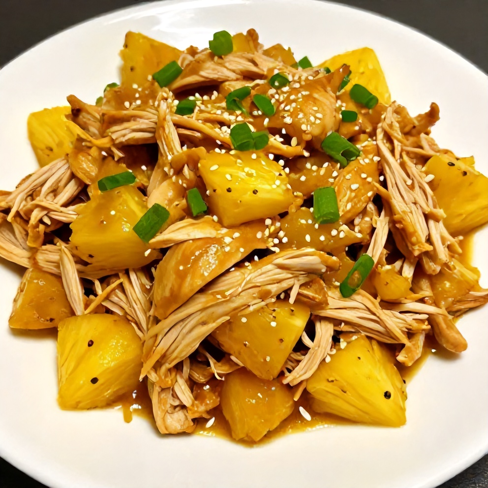 Plated Easy Crockpot Hawaiian Chicken with Pineapple