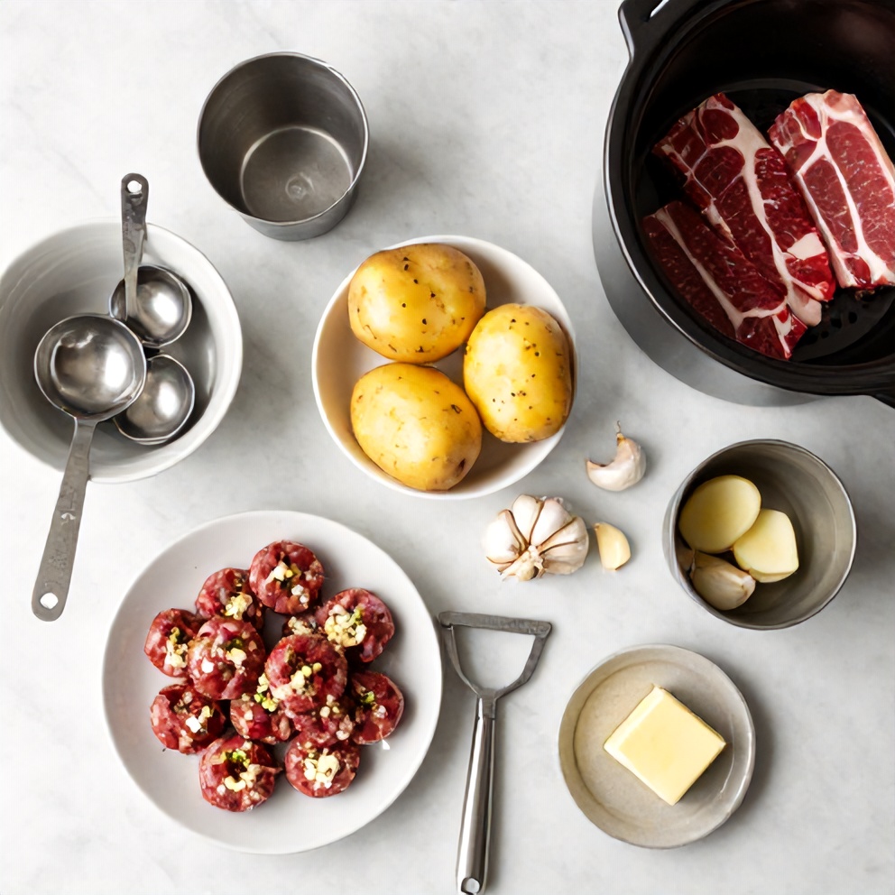 Raw Ingredients for Garlic Butter Steak Bites with Potatoes