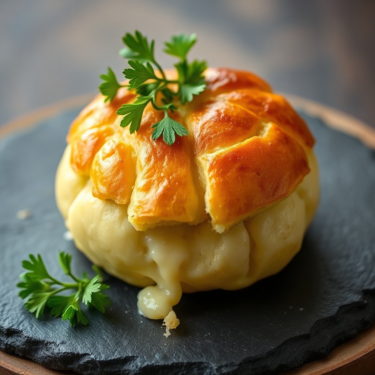 Finished garlic cheese bomb garnished with parsley