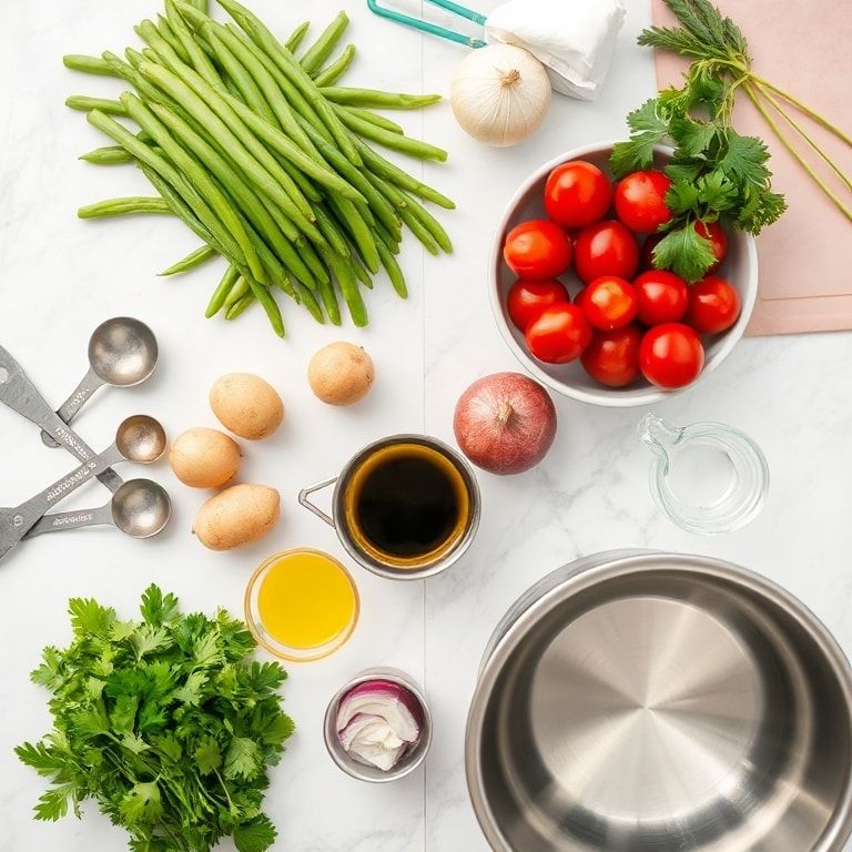 Raw ingredients for green bean potato salad