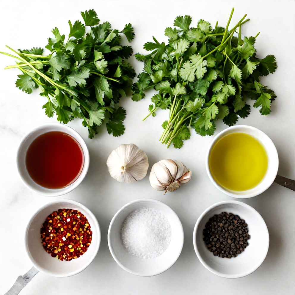 Raw ingredients for easy chimichurri sauce