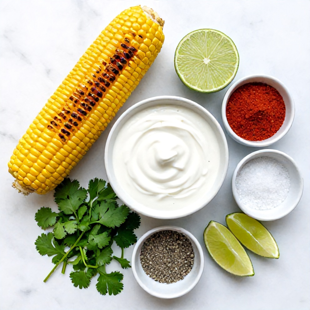 Ingredients for grilled corn with chili lime yogurt sauce