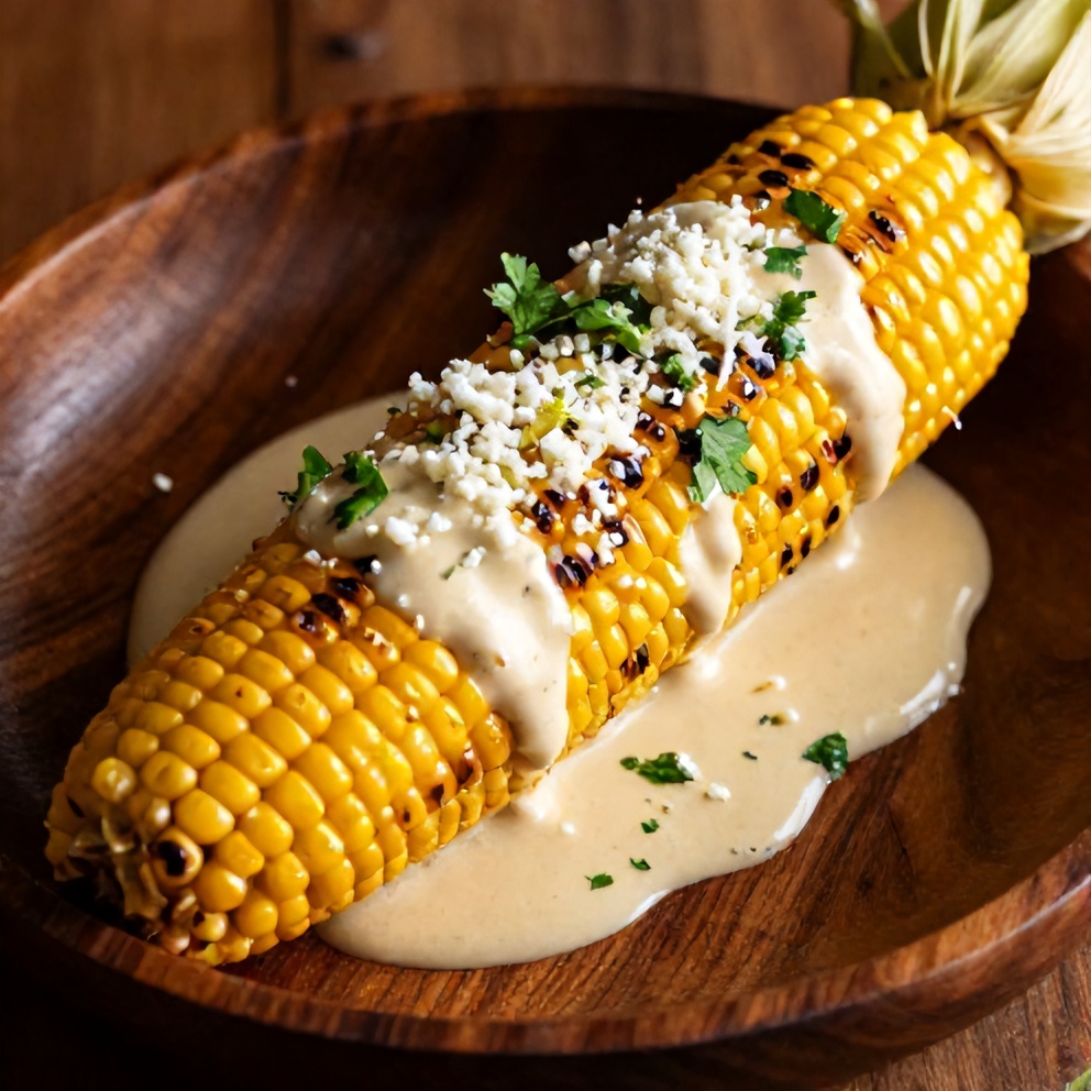 Plated Grilled Mexican Street Corn with Garnish