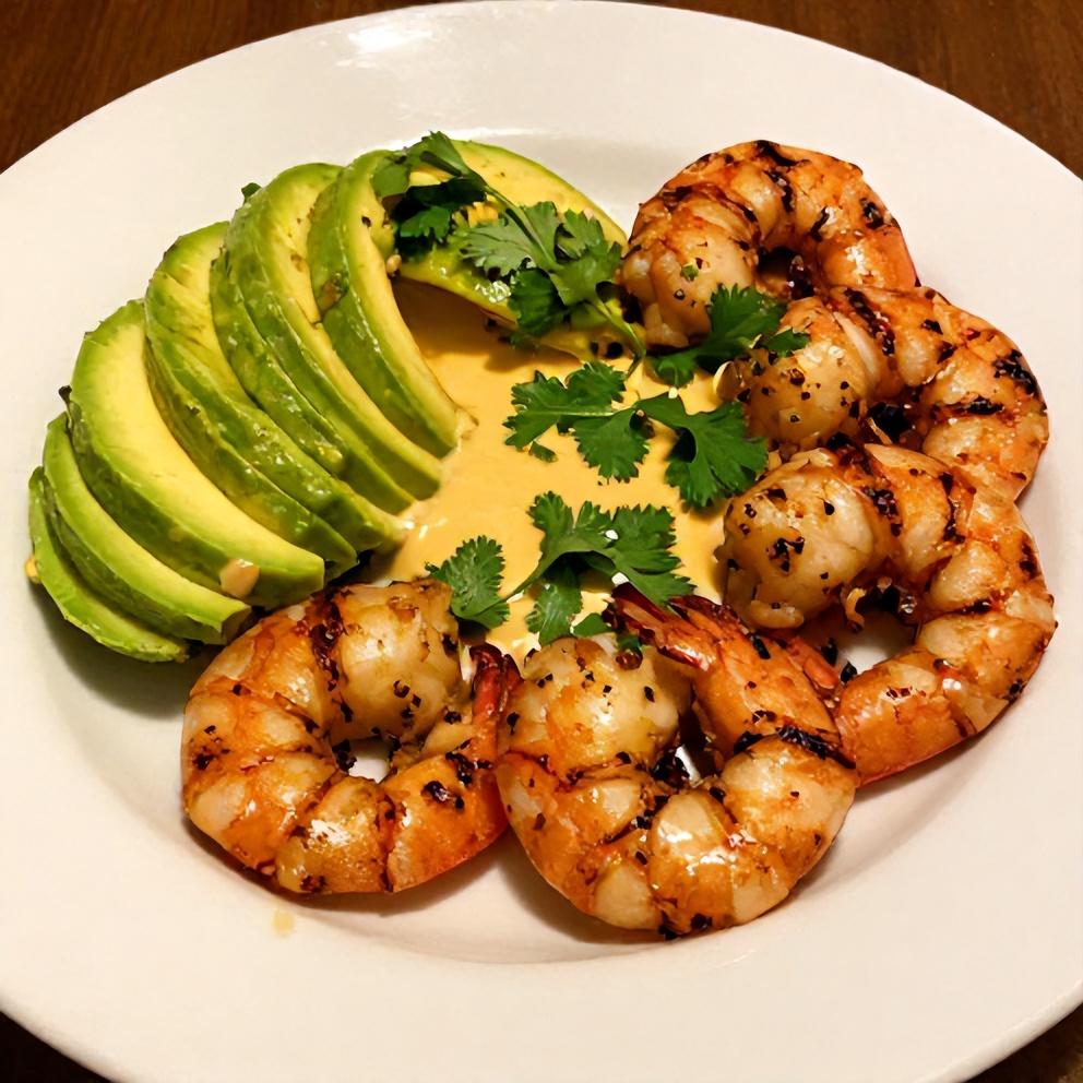 Plated Grilled Shrimp and Avocado Bowl