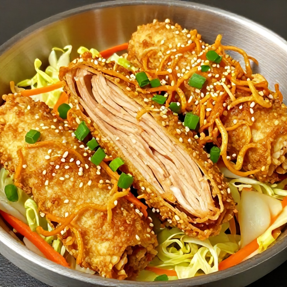 Plated serving of crispy ground turkey egg roll in a bowl