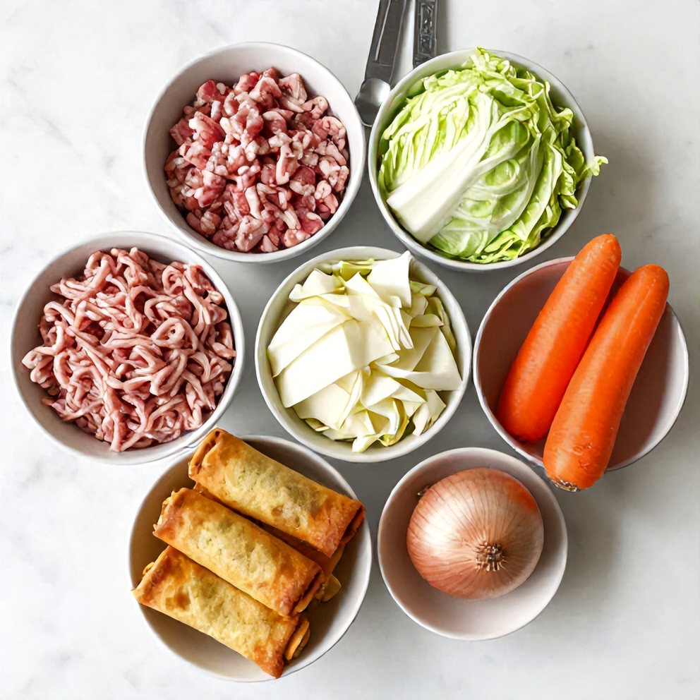 Raw ingredients for ground turkey egg roll in a bowl