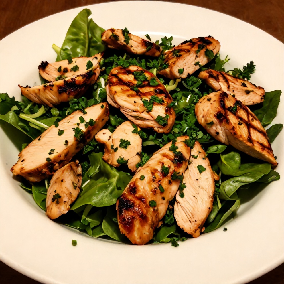 Plated grilled chicken cobb salad with chopped parsley