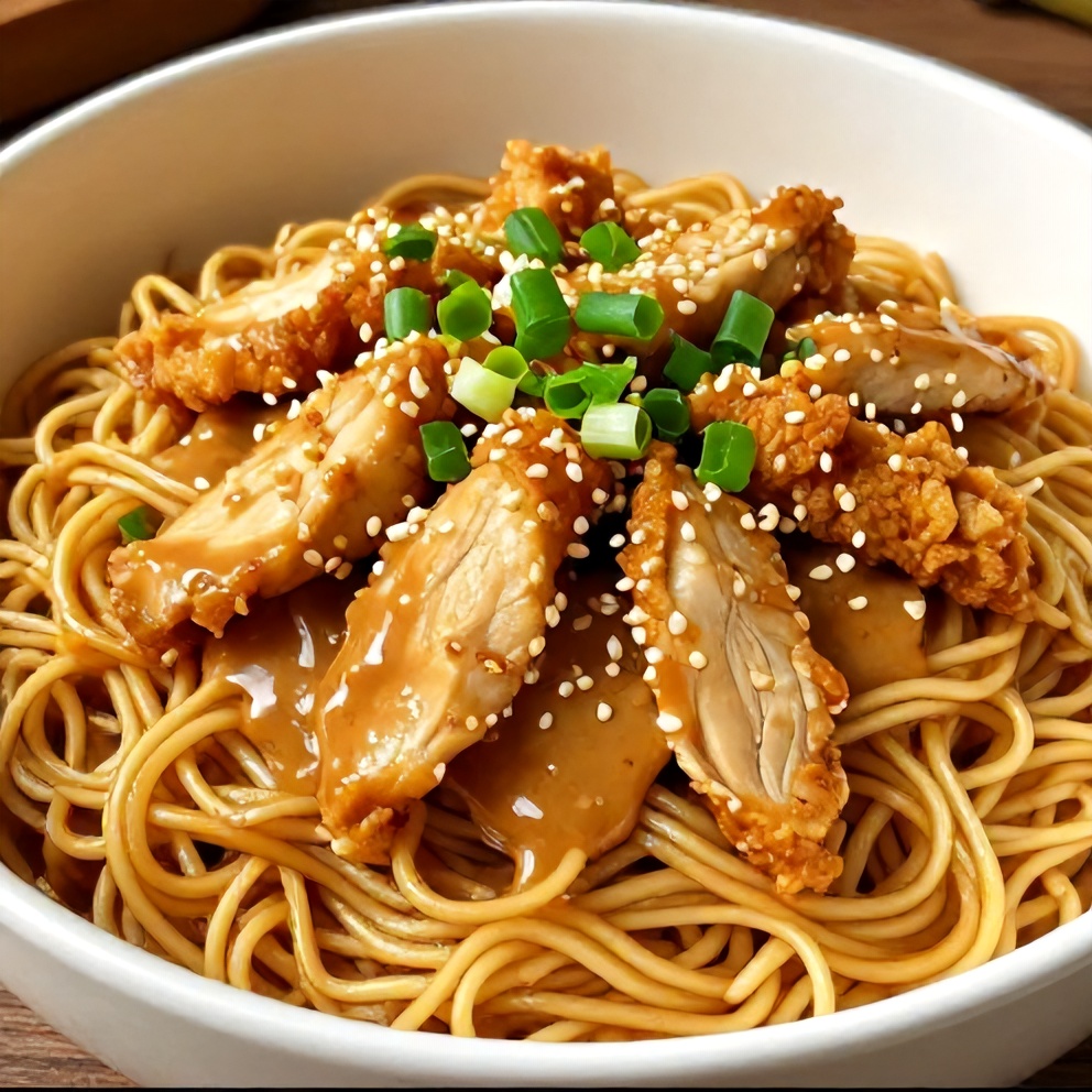 Easy Homemade Peanut Sauce with chicken and noodles