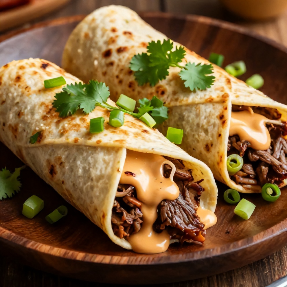 Plated Keto Beef Crunchwraps with Cheesy Sauce