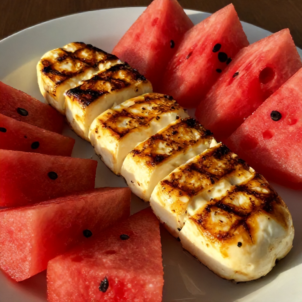 Plated Keto Grilled Halloumi and Watermelon Salad