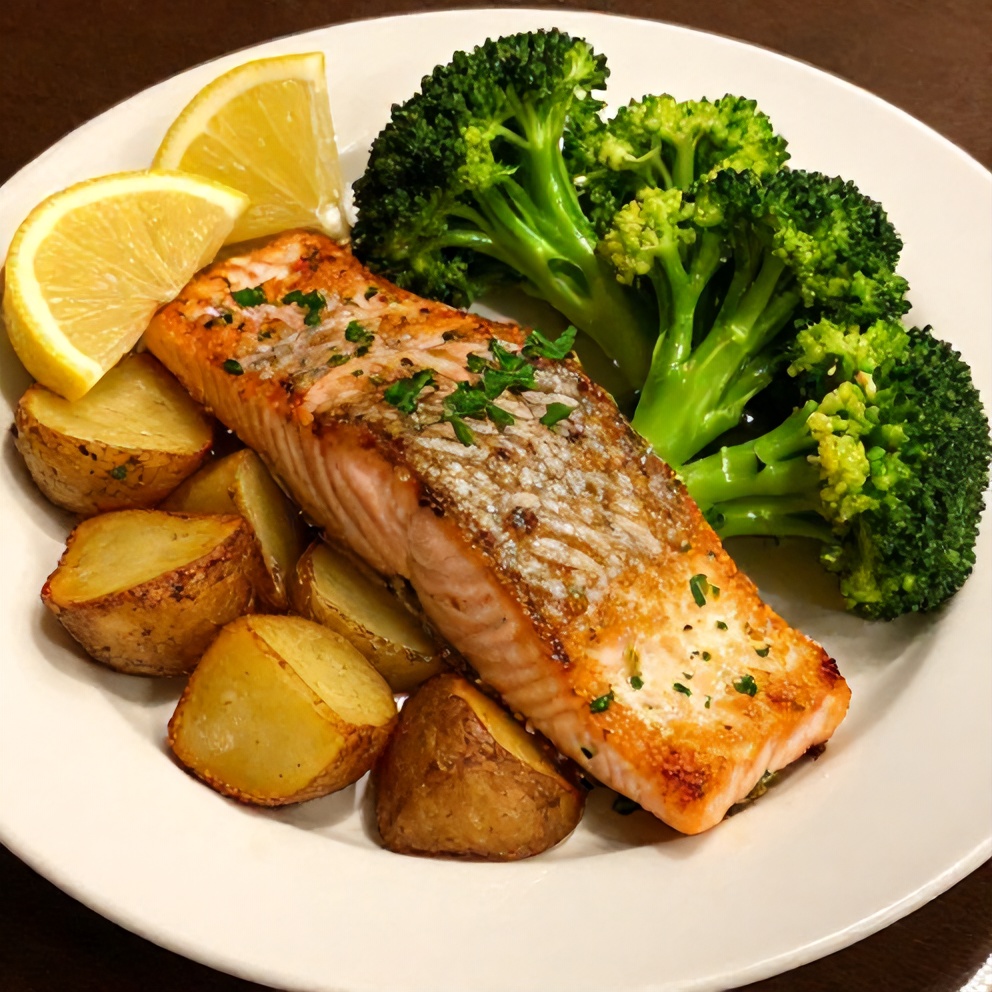 Easy Lemon Butter Salmon with Crispy Potatoes and Broccoli