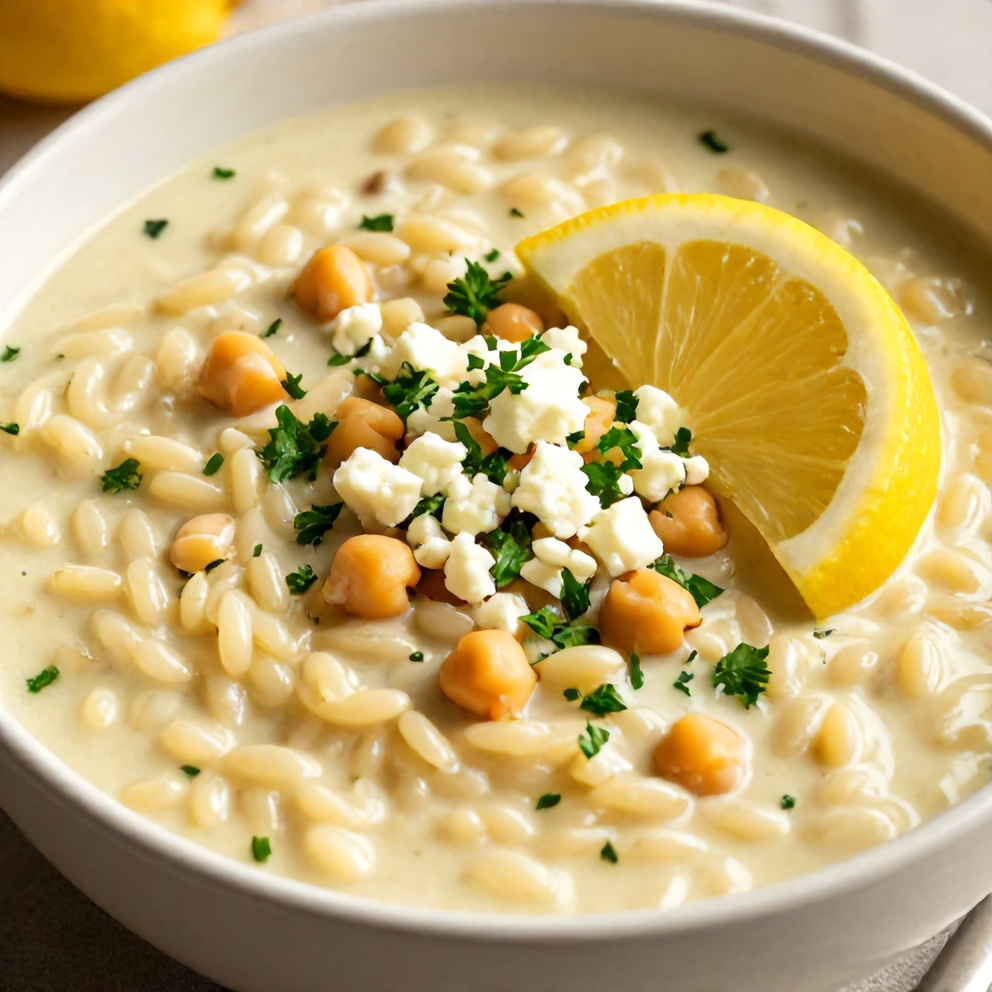 Bowl of Lemon Chickpea Orzo Soup