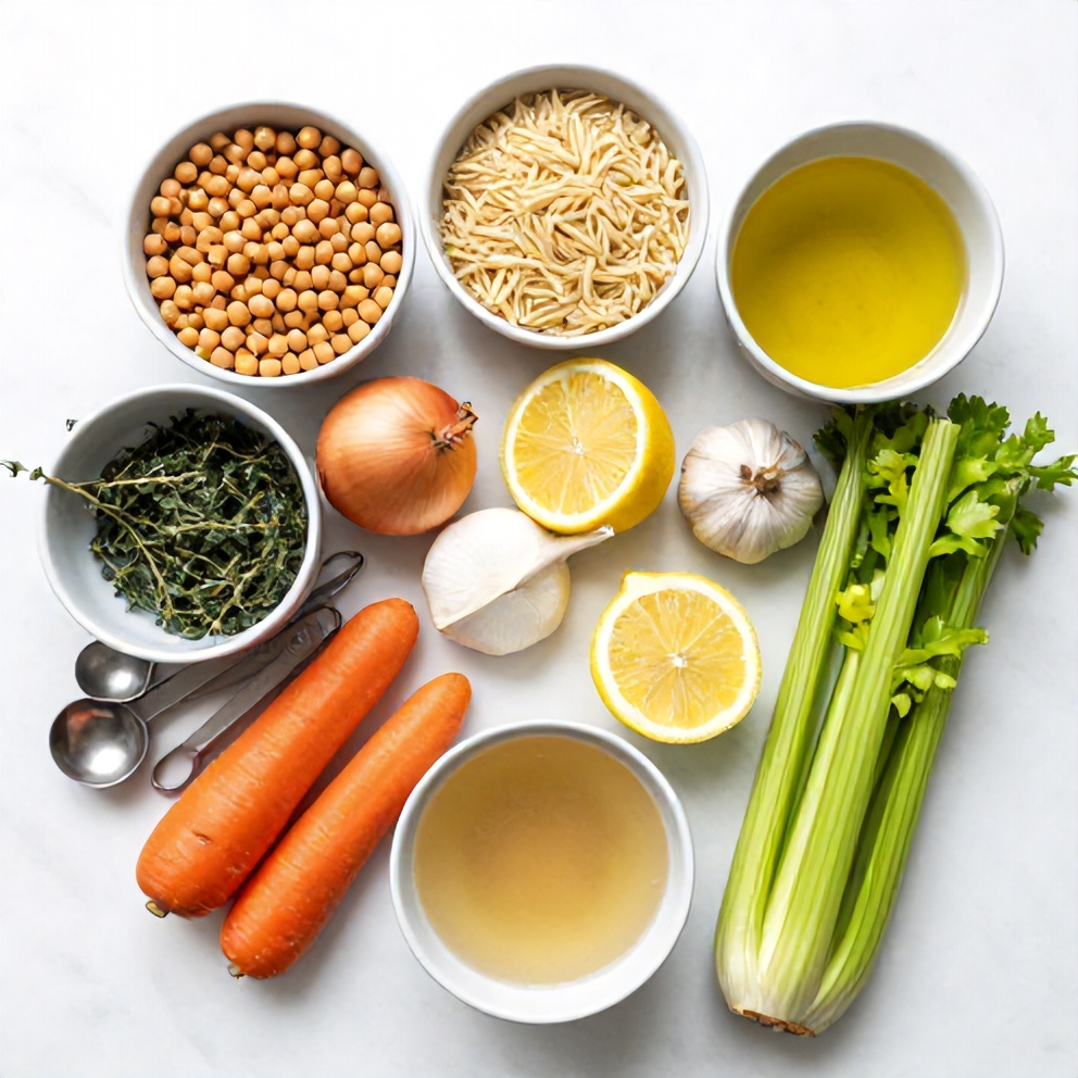 Raw ingredients for Lemon Chickpea Orzo Soup